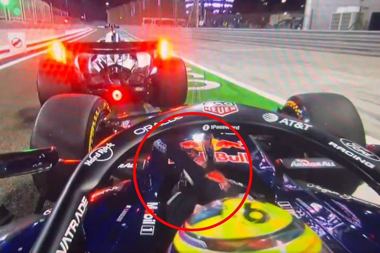 El incidente entre Checo P�rez y Hadjar al final del pitlane