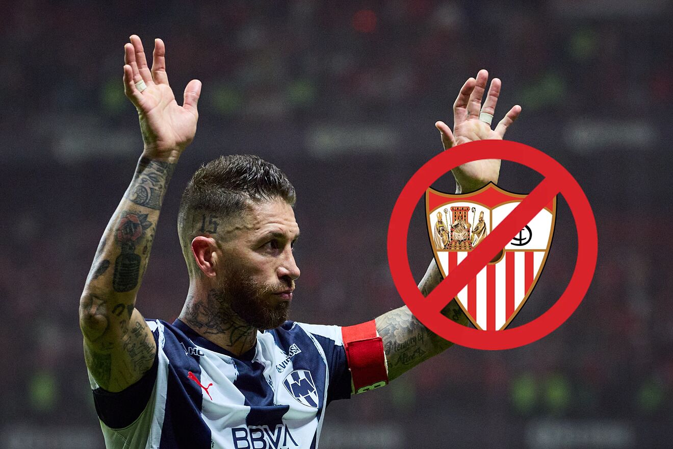 Sergio Ramos, en montaje con el jersey de los Rayados y el escudo del...