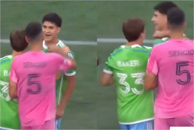 El momento de la agresi�n de Busquets a Vargas.