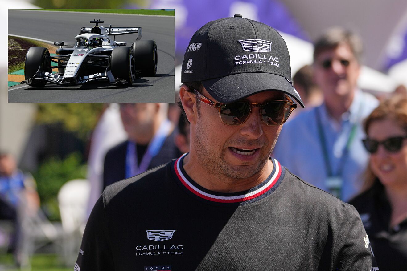 Checo P�rez en la zona de boxes y en la pista de Albert Park.