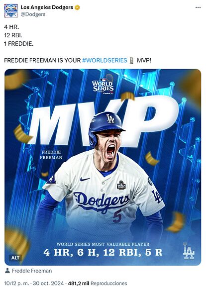 MLB Serie Mundial: Freddie Freeman nombrado MVP del Clásico de