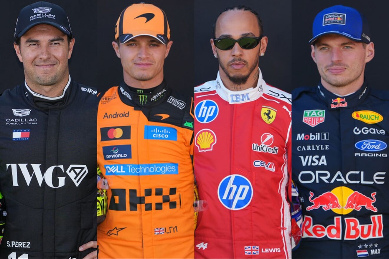 Sergio P�rez, Lando Norris, Lewis Hamilton y Max Verstapppen.