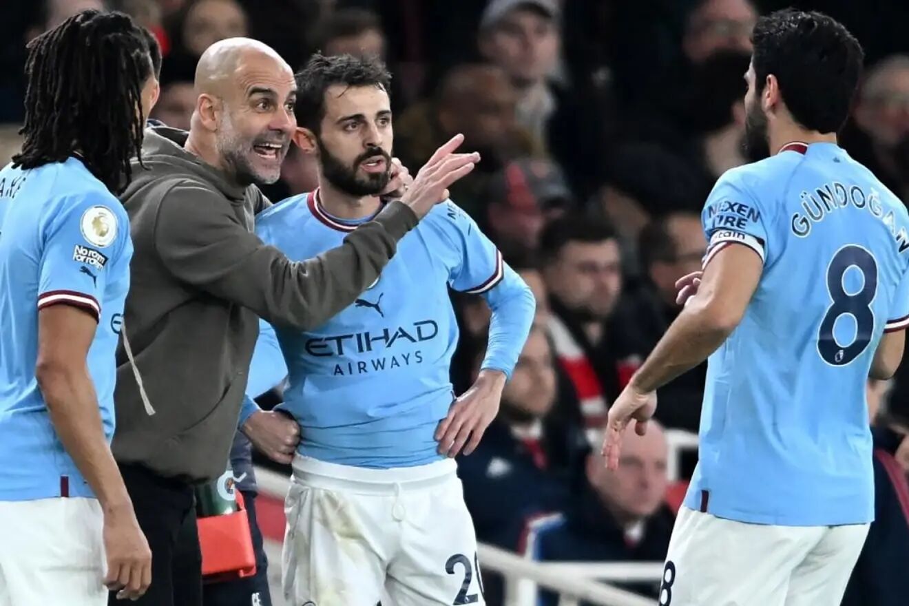 Guardiola y Bernardo Silva, en una imagen de archivo
