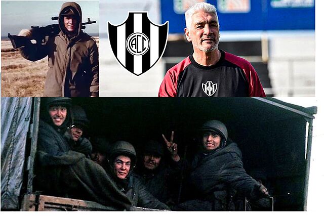 Omar de Felippe, como combatiente en la guerra de las Malvinas y como t�cnico de Central C�rdoba.