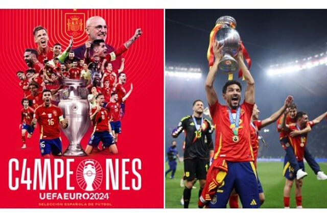 Luis De la Fuente festeja en todo lo alto con la Furia Roja ser los Campeones de Europa