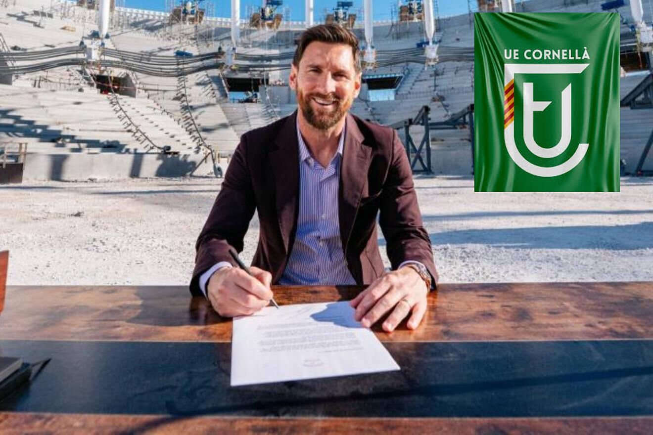 Messi y el escudo de su club.