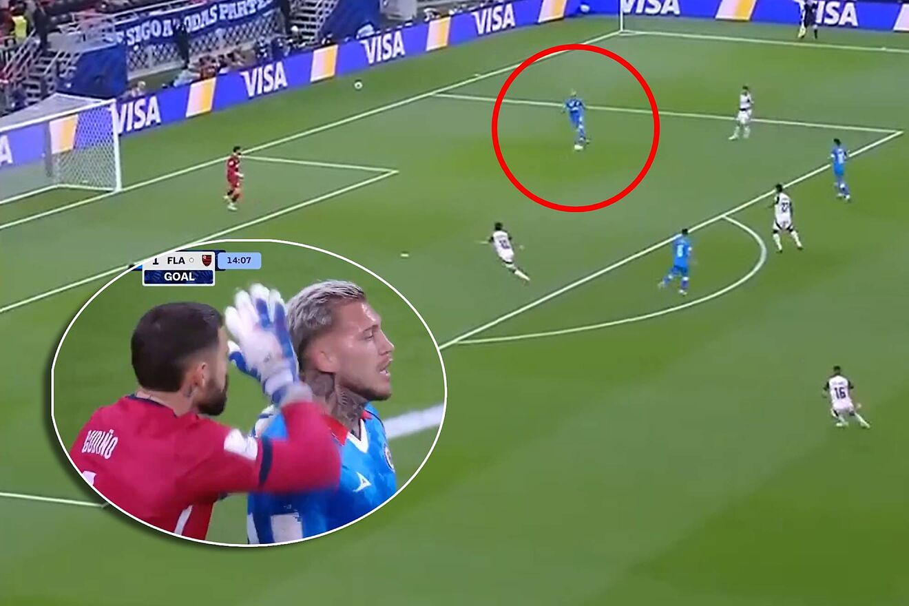 El argentino cruz� err�neamente su pase dentro del �rea de Cruz...