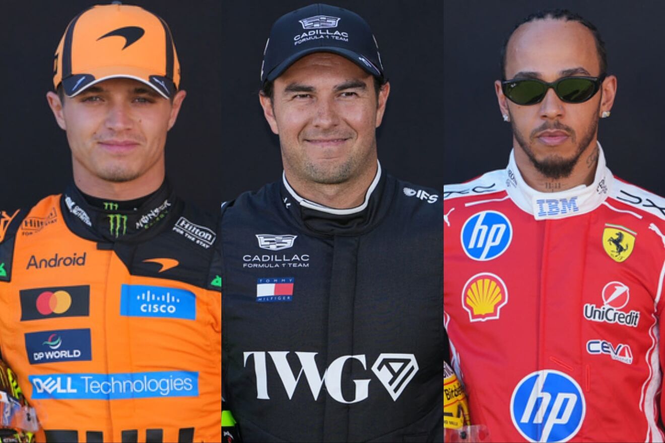 Sergio 'Checo' P�rez (centro) y Cadillac dar�n la pelea a Lando...