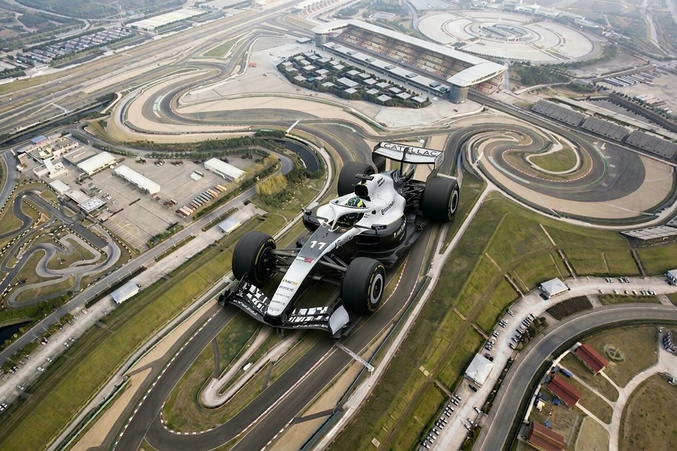 Un montaje con IA del Cadillac de Checo con el trazado del GP de...