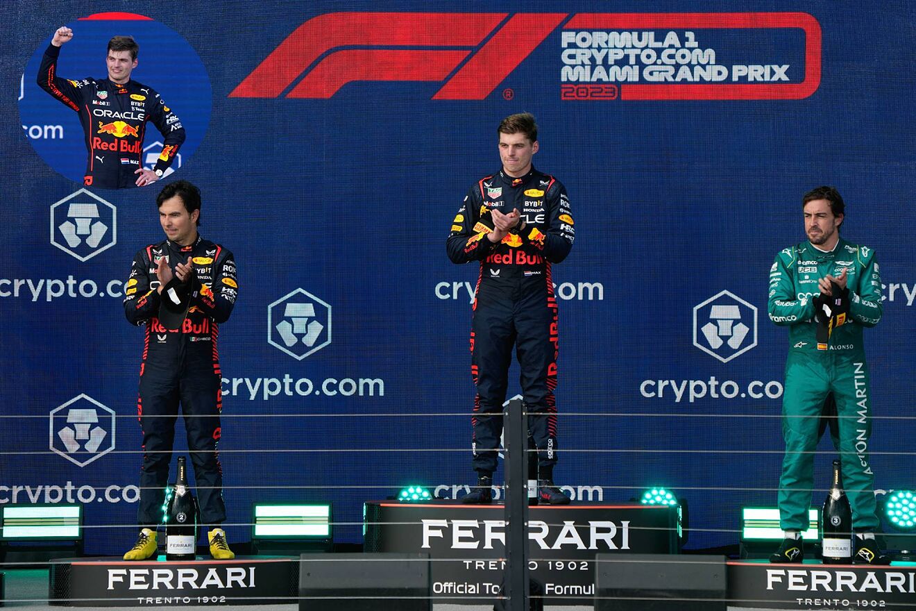 Sergio 'Checo' P�rez, Max Verstappen y Fernando Alonso.