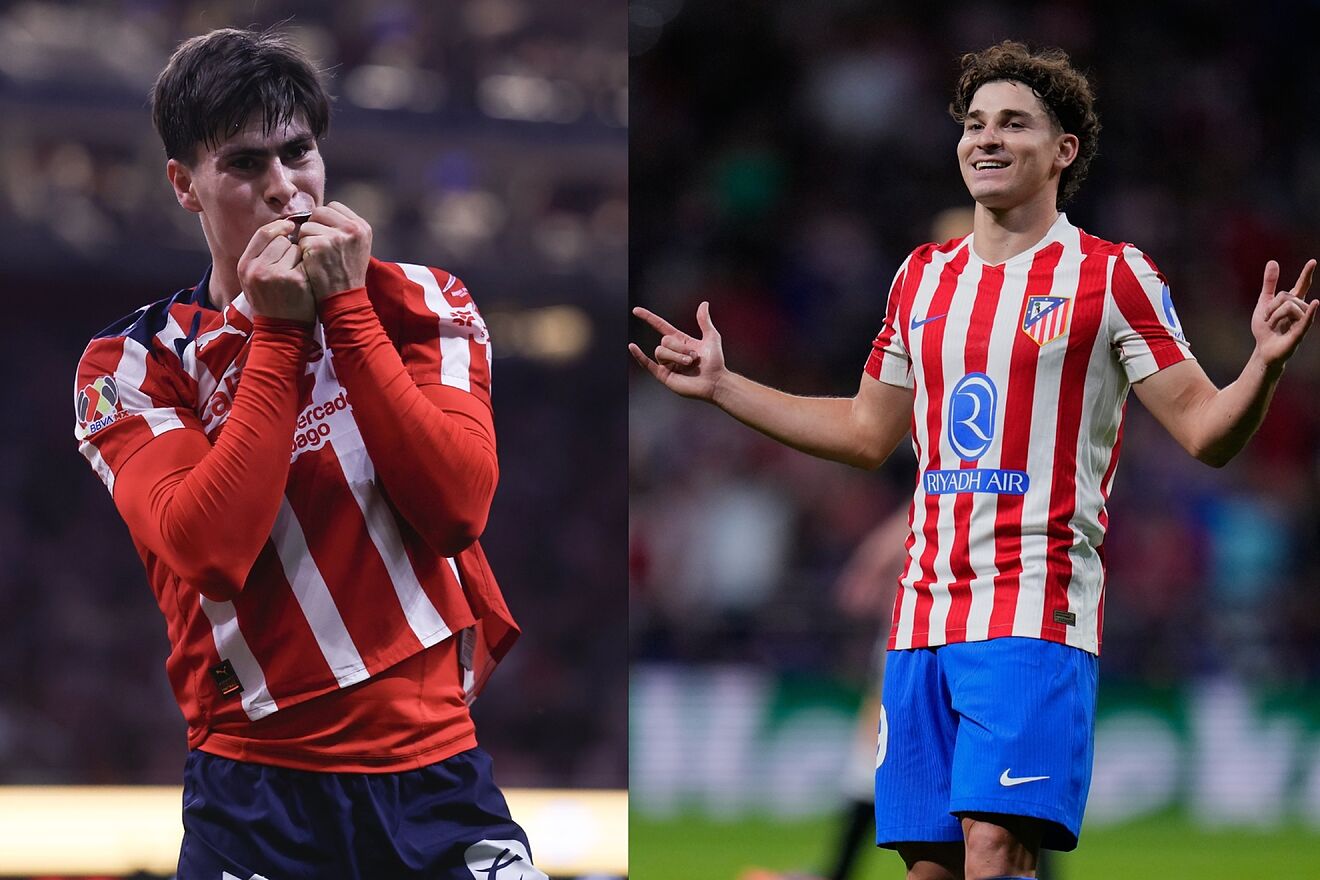Hormiga González y Julián Álvarez celebrando un gol